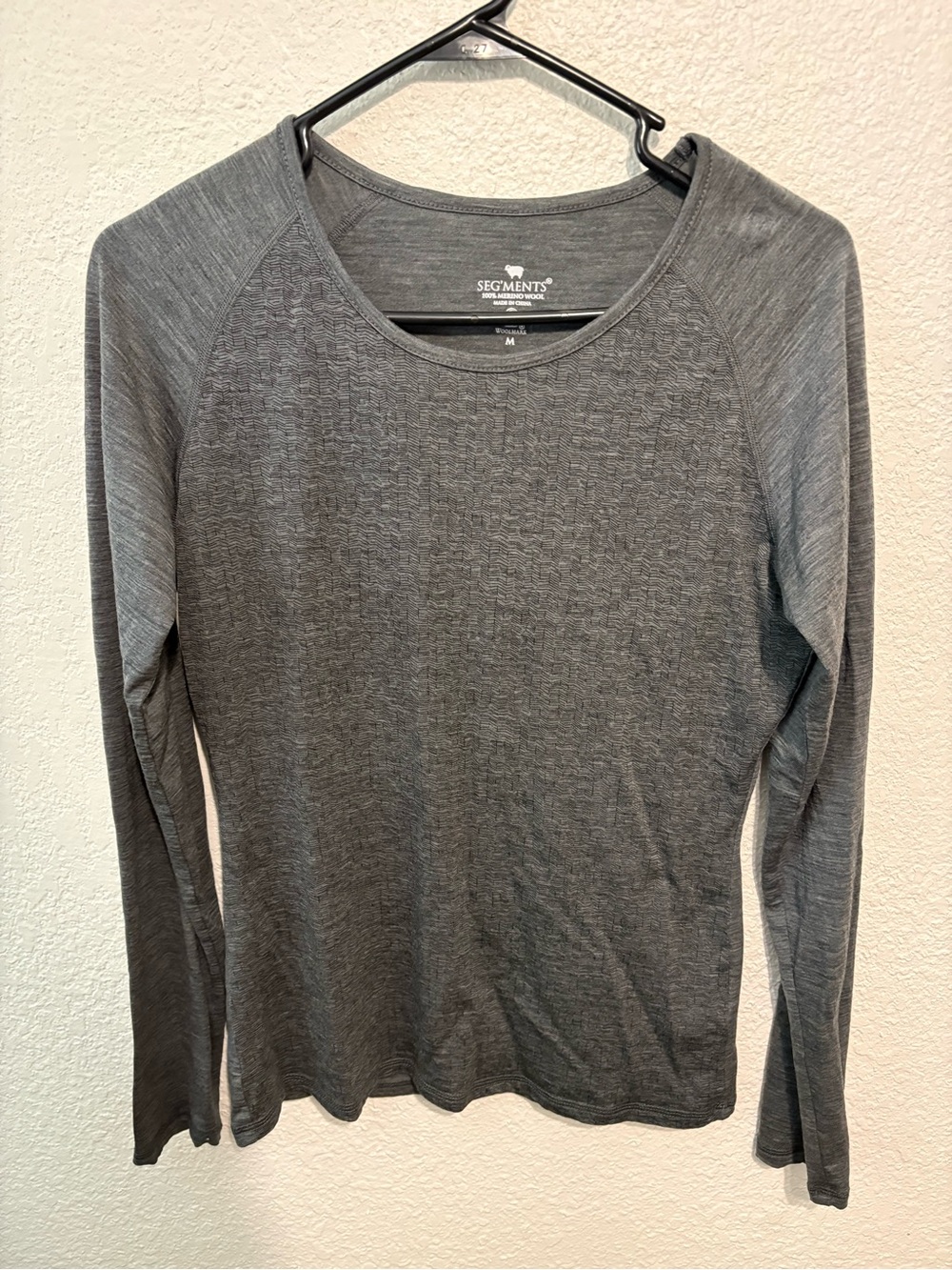 SEG'MENTS Women’s Gray 100% Merino Wool Jersey Raglan Long Sleeve Tee M